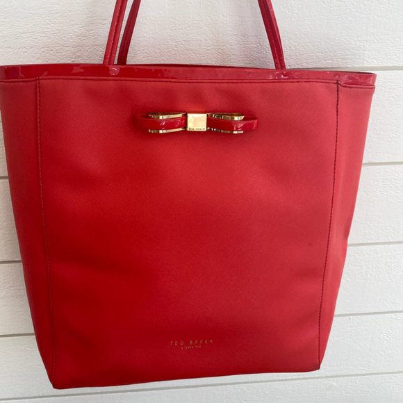 Ted Baker London Handbags - Ted Baker Red Saffiano Leather Icon Tote
